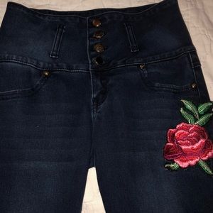 High waisted flower jeans